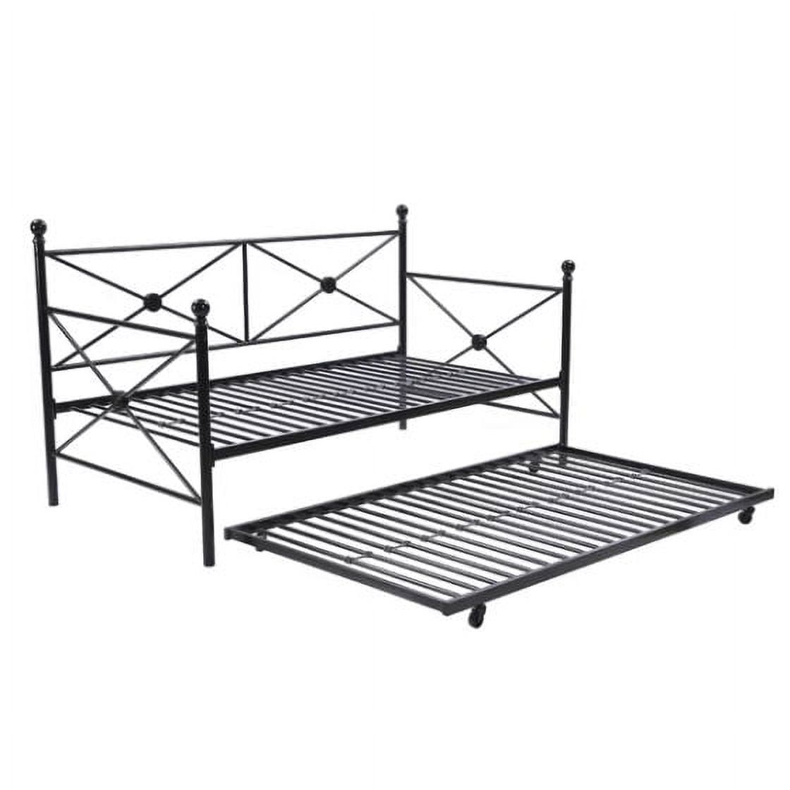 Full size Black Metal Daybed Frame with Twin Rollout Trundle