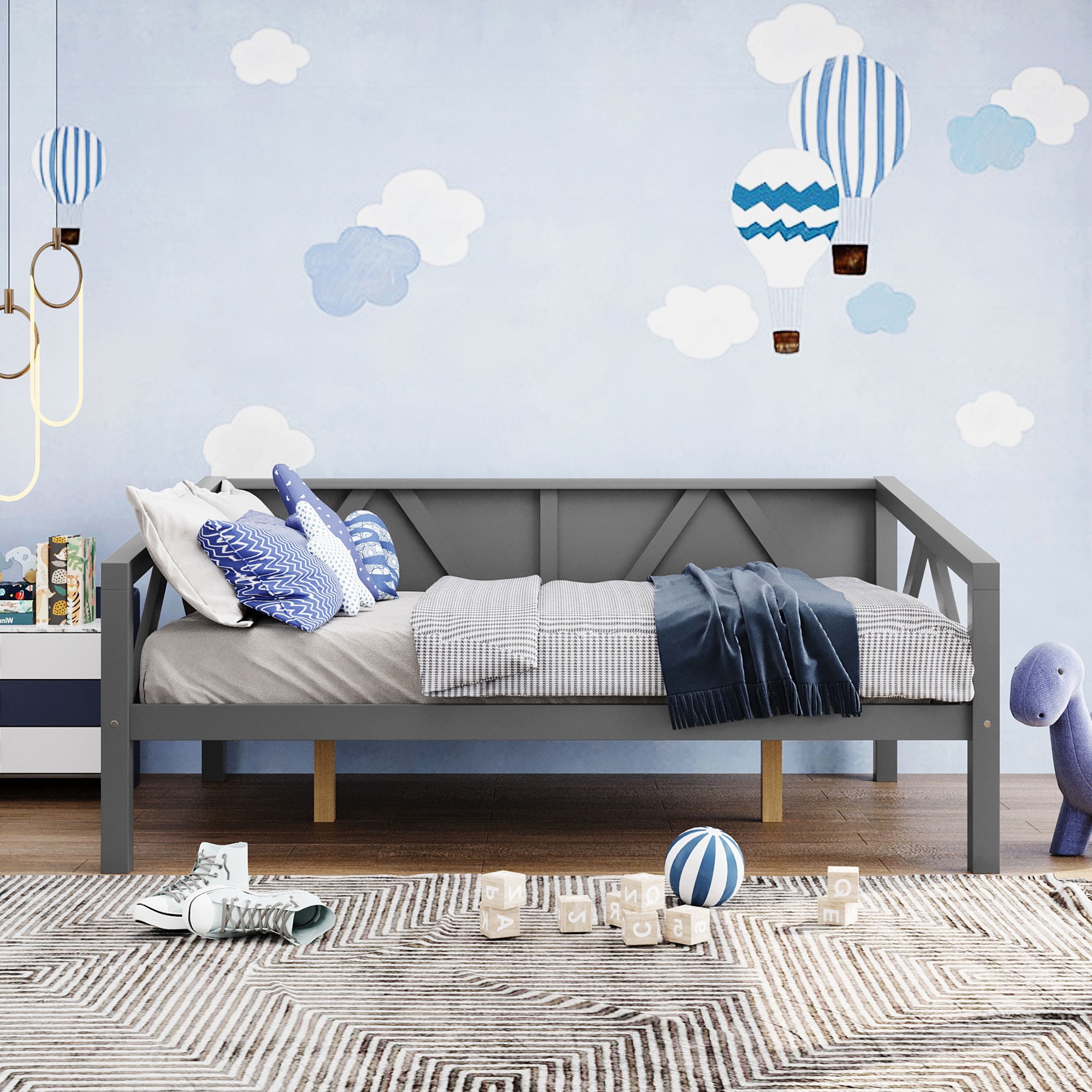 Gray Full Size Pine Wood Daybed with Slats