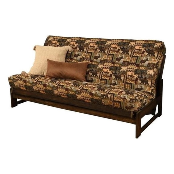 Full-size Futon Mattress in Brown Peter's Cabin Print-Frame Not Included