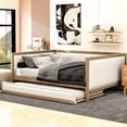 thumbnail image 1 of Full-size Linen Upholstered Daybed with Trundle and Wood Frame | Create Space for Overnight Visitors | Strong and Stable Sleep Platform, 1 of 2