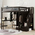 thumbnail image 1 of Full size Loft Bed with Bookshelf, Drawers, Desk and Wardrobe in Espresso - Sturdy & Unique Design, 1 of 19