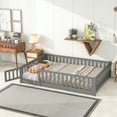 thumbnail image 1 of Full size Low Platform Bed with Full-length Guardrail and Door, Wood Floor Platform Bed with Slats Support for kids toddlers Bedroom, Mattress Not Included, Easy Assembly, Gray, 1 of 6