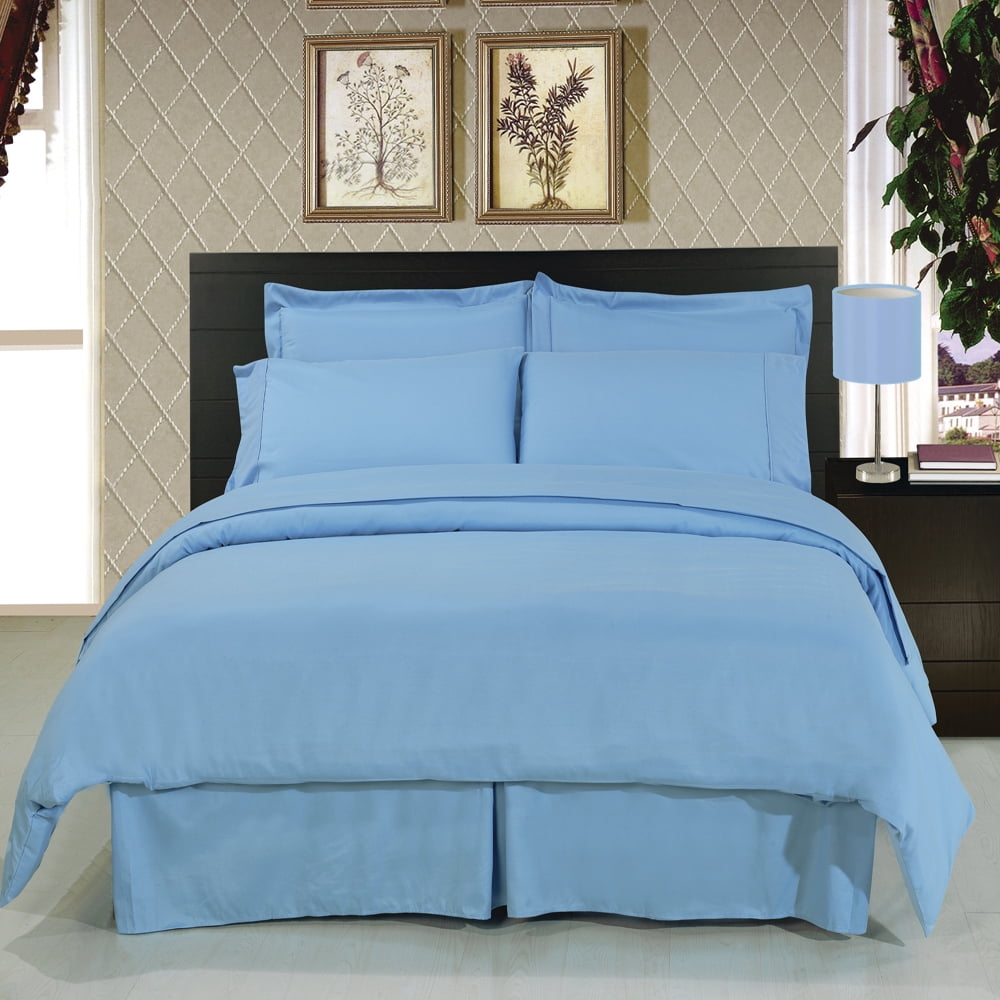 Full size Solid blue 8-Piece Bedding Set Super Soft Microfiber Sheets+Duvet+Alternative