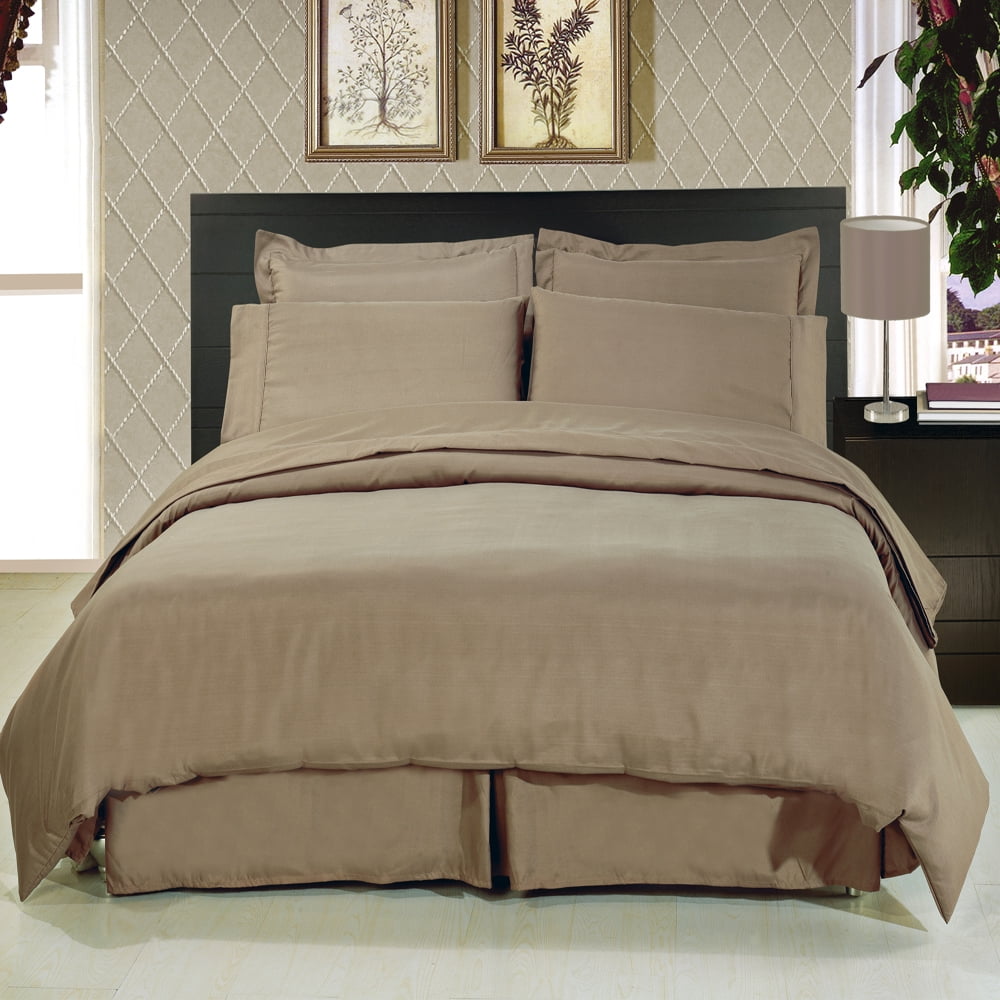 Full size Solid taupe 8-Piece Bedding Set Super Soft Microfiber Sheets+Duvet+Alternative