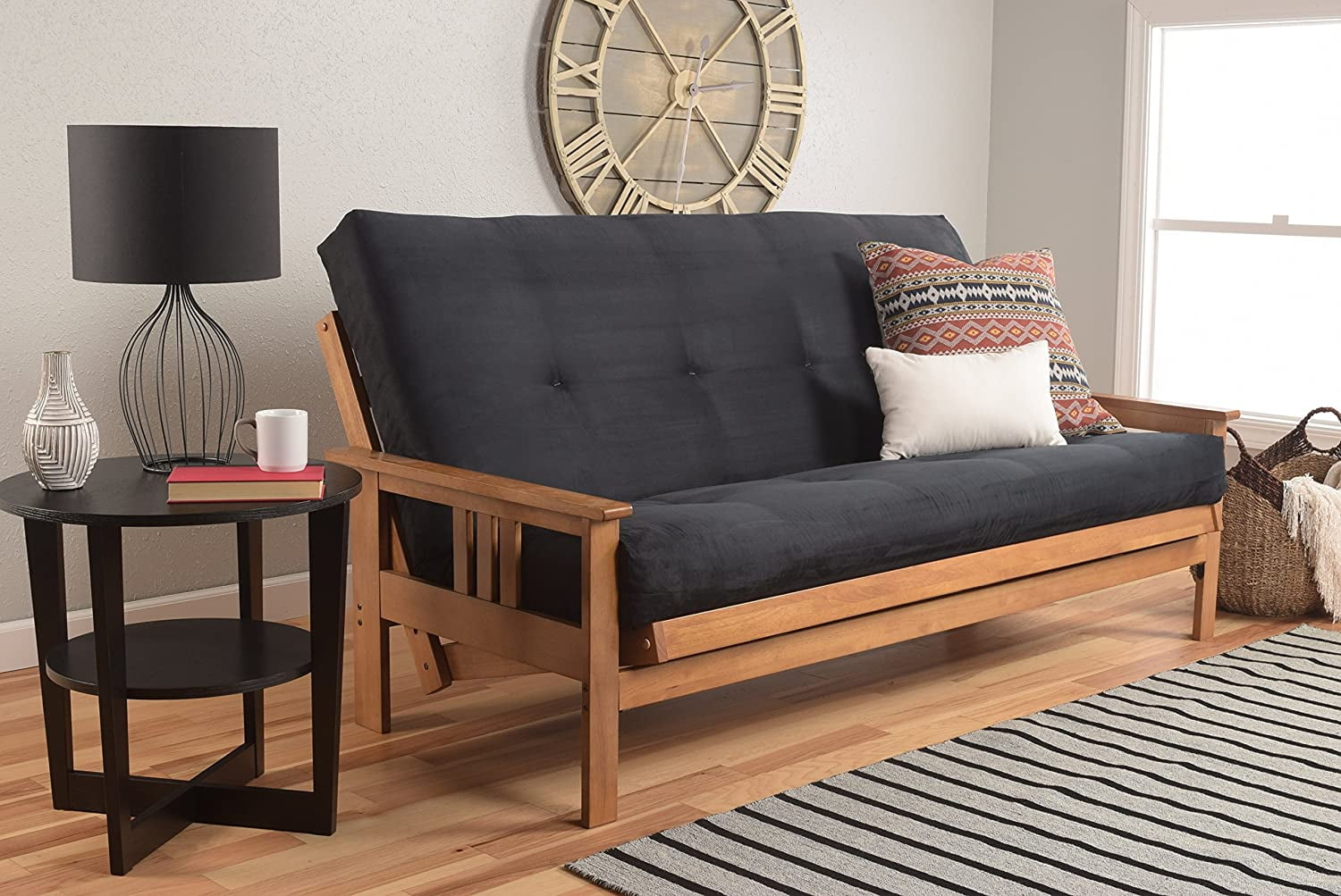 Full-size Suede Fabric Futon Mattress in Black-Frame Not Included