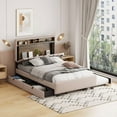 thumbnail image 1 of Full size Upholstered Platform Bed with Storage Headboard, Twin Size Trundle & 2 drawers and a set of Sockets & USB Ports, Linen Fabric, Beige, 1 of 10