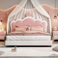 thumbnail image 1 of Full size Upholstered Princess Bed With Crown Headboard,Full Size Platform Bed with Headboard and Footboard, Cream+Pink, 1 of 10