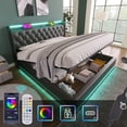 thumbnail image 1 of Full size Upholstered bed, 360 surround LED function, Buttons/Apps/Remote Control, hydraulic storage bed with USB Type-C charging, Black,PU (Without mattress), 1 of 27