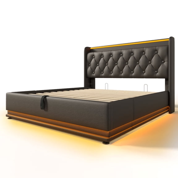Bybafun 40.7 In USB Port and LED Function Standard Bed Frames, Full