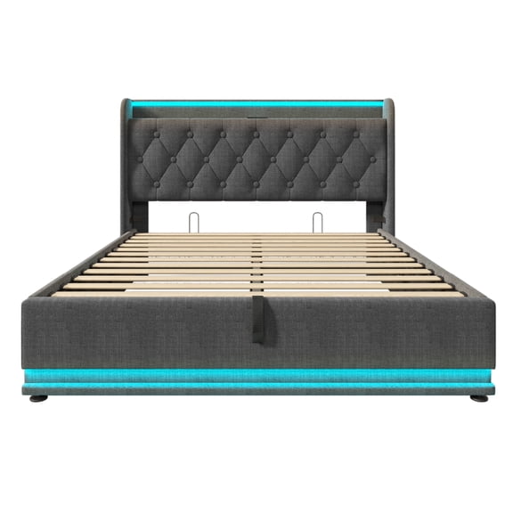 Bybafun 40.7 in 360 Surround LED Function and Hydraulic Storage Standard Bed Frames, Full