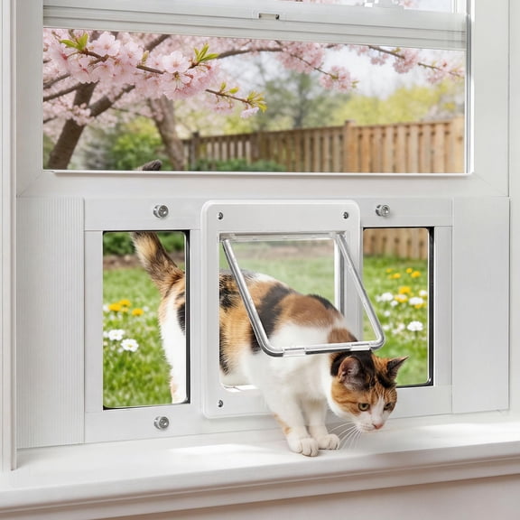 Full-size Window Pet Door For Cats & Small Dogs  Fits 24"-28" Width Windows Easy Totall No-catic Closureert Weatherproof