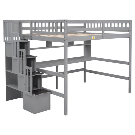 Full size pine loft bed with desk and storage function - Keep bedroom neat and tidy while offering study area