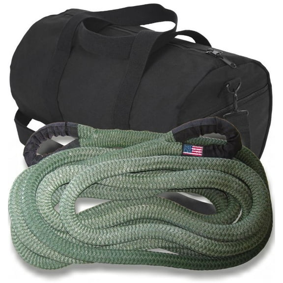 (Full-size truck) U.S. made 1-1/8 inch X 30 ft "MILITARY OD GREEN" Safe-T-Line Kinetic Snatch ROPE with Heavy-Duty Carry Bag