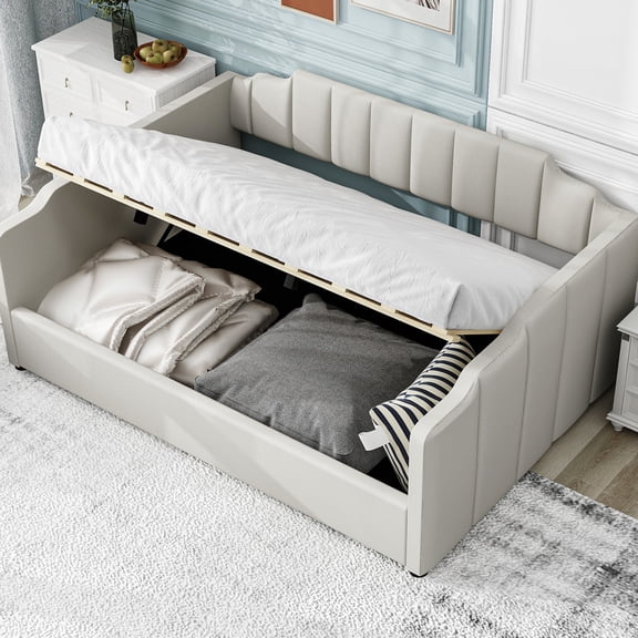 Full - sized, white daybed with underbed storage and pine legs - Ensures stability and long - term use