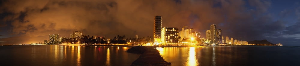 Full view of Waikiki Beach at night Honolulu Oahu Hawaii United States of America Canvas Art - Ian Ludwig Design Pics (46 x 10)