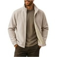thumbnail image 1 of Full-zip Fleece Jacket Mens Stand Collor Casual Winter Outerwear Sherpa Plush Lined Warm Fuzzy Coat with Pockets (4XL, Beige), 1 of 6
