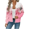 thumbnail image 1 of Full-zip Jacket for Women without Hood Trendy Waffle Knit Graphic Printed Casual Bomber Coat Long Sleeve Outerwear (L, Pink|Floral), 1 of 5