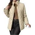 thumbnail image 1 of Full-zip Quilted Jackets for without Hood Long Sleeve Lapel Stand Collar Cotton Padded Pockets Winter Warm Coat (XL, Khaki), 1 of 6