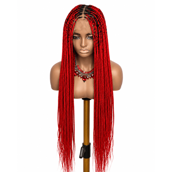 Fullace 36inches Red Knotless Braided Wig - Long Straight Synthetic Wig for Women, Vibrant Red Color, Full and Voluminous Look, Knotless Braided Style
