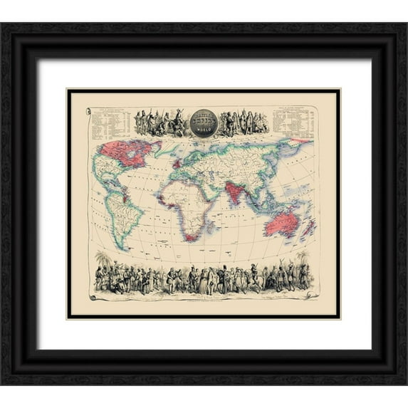 Fullarton 17x15 Black Ornate Wood Framed with Double Matting Museum Art Print Titled - British Empire Throughout World - Fullarton 1864