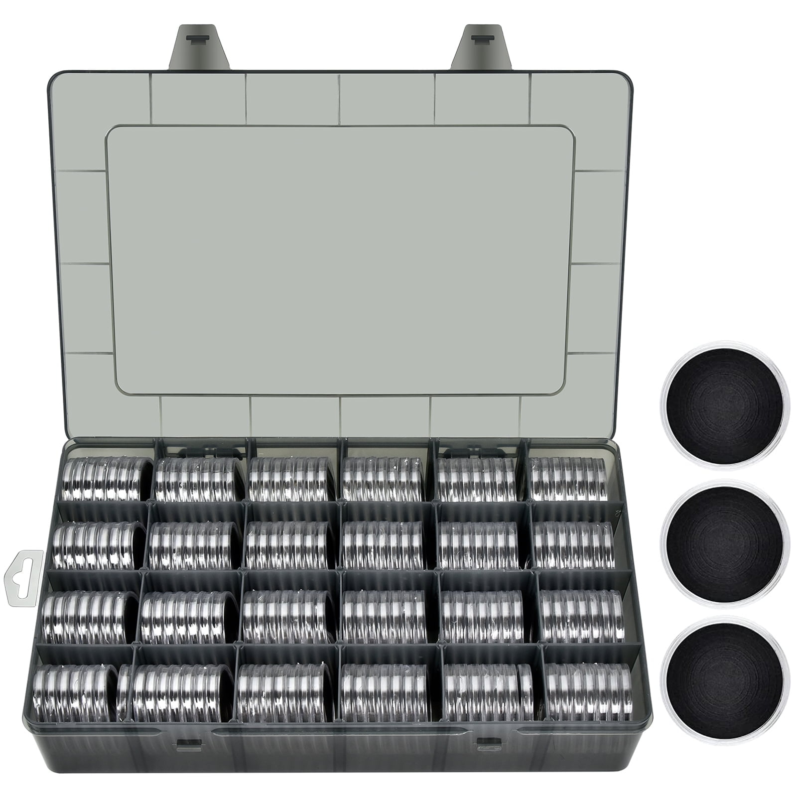 Fullcase 168 Pieces 46mm Coin Capsules with Foam Gasket, 6 Sizes (20/25/27/30/38/46mm) Coins Holder (Grey)