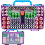 Fullcase Battery Organizer Storage Case with Tester, Double-Sided Batteries Box Holder Fits for 269 AA AAA AAAA 3A 4A 9V C D - Purple