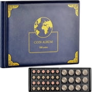 Fullcase Coin Collection Supplies Holder Book for Collectors, 300 Pockets Coin Collection Organizer Storage Box Case Album for 20/25/ 27/30/ 38mm Coins- Blue