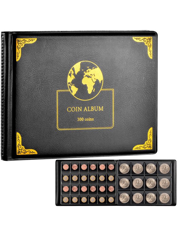 Coin Collection Supplies Holder Book for Collectors, 300 Pockets Coin Collection Organizer Storage Box Case Album - Black