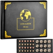 Fullcase Coin Collection Supplies Holder Book for Collectors, 300 Pockets Coin Collection Organizer Storage Box Case Album - Black