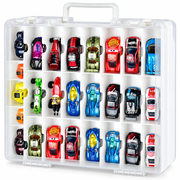 Fullcase Toys Car Organizer Storage Container, Double Sided Carrying Box Holds 48 Compartments Box Only - White