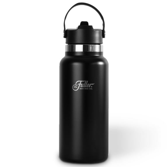 Fuller Stainless Steel Water Bottle with Straw Lid – BPA-Free, Sweat-Proof, Leak-Proof Travel Mug – Double Wall Insulated for Hot & Cold Drinks – Carry Handle (Black, 32 Oz.)