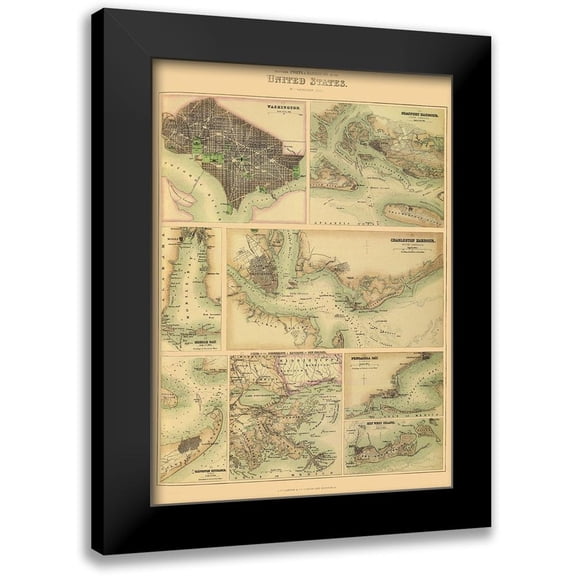 Fullerton 11x14 Black Modern Framed Museum Art Print Titled - Southern Ports and Harbours In United States 1872