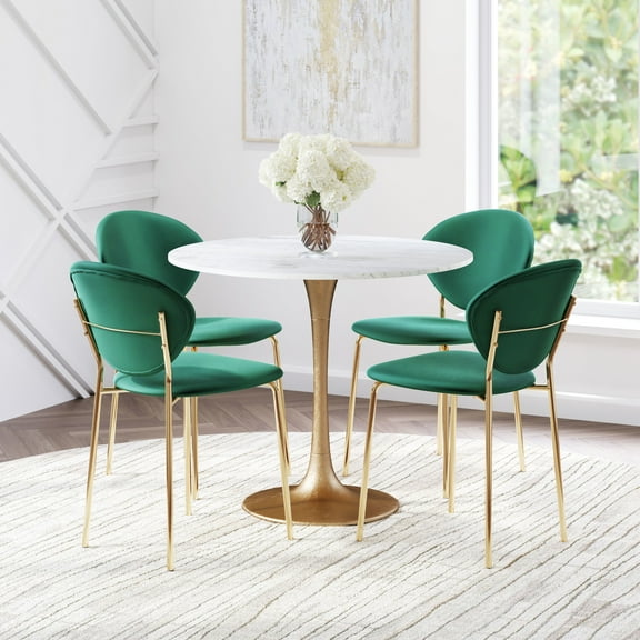 Fullerton Dining Table White & Gold Dining Table, Modern Style, Natural Marble round shape tabletop, MDF, Indoor Dining