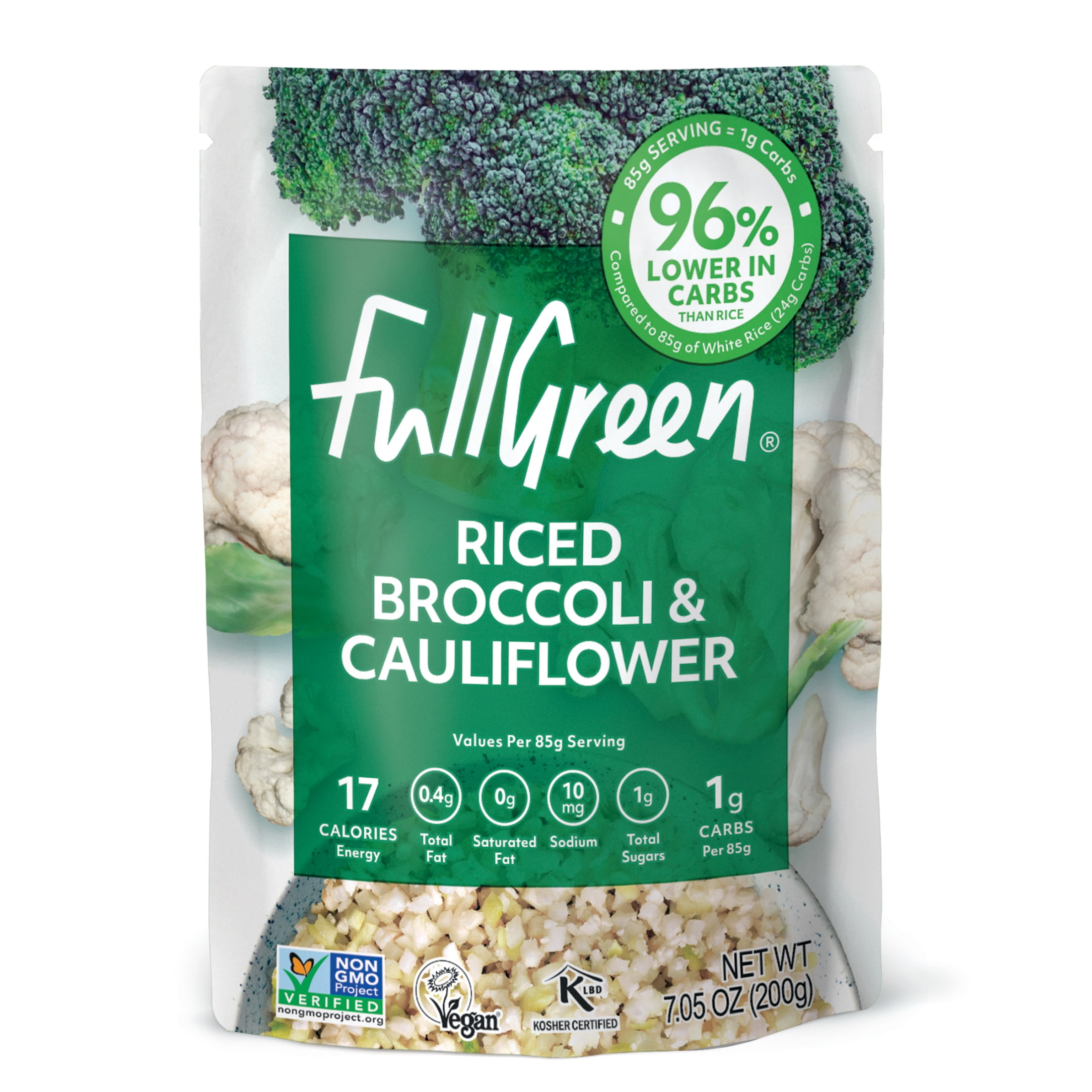 Fullgreen Riced Broccoli & Cauliflower, 7.05 oz Shelf Stable Pouch