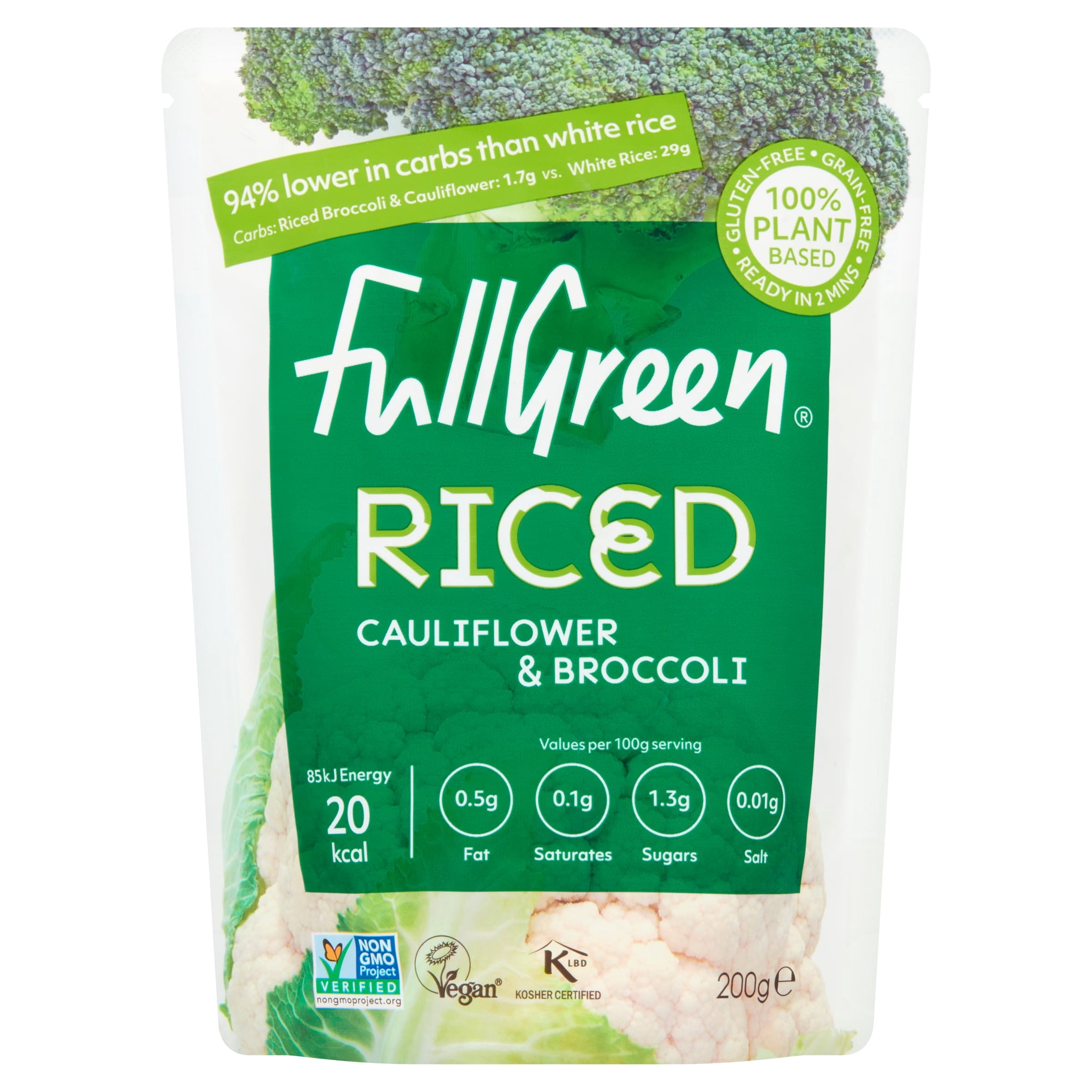Fullgreen Riced Cauliflower & Broccoli 200g, Imported from Britain