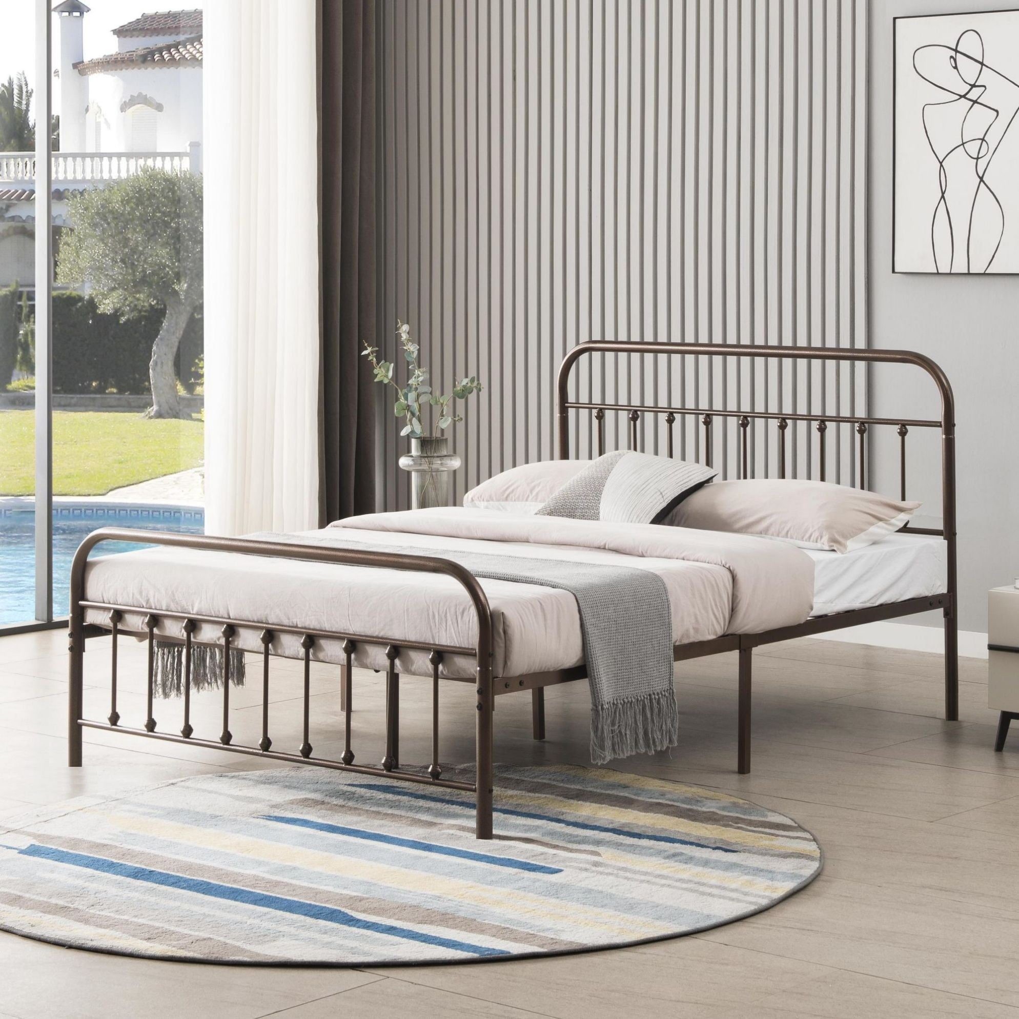 Fulljojor Steel Platform Bed Metal Platform Queen Bed Frames with