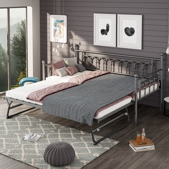 Fulljojor Twin Steel Daybed With Pop-Up Trundle