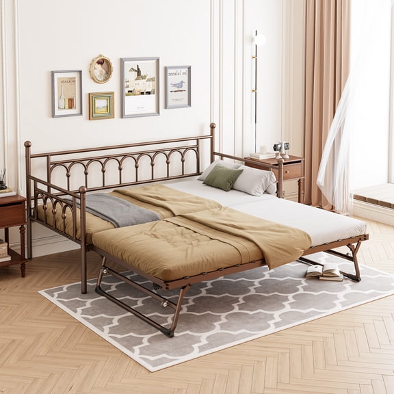Fulljojor Twin Steel Daybed With Pop-Up Trundle