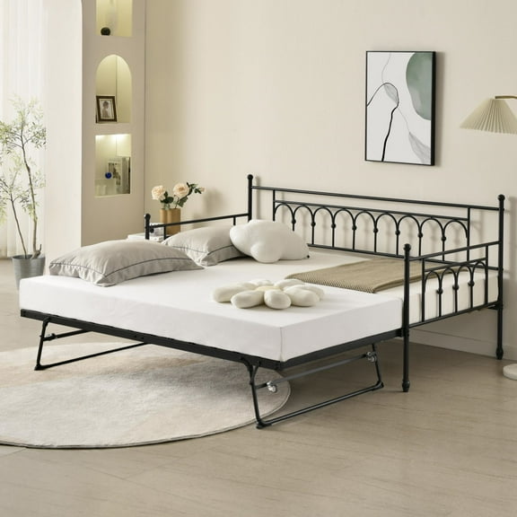 Fulljojor Twin Steel Metal Daybed With Pop-Up Trundle,No Box Spring Needed
