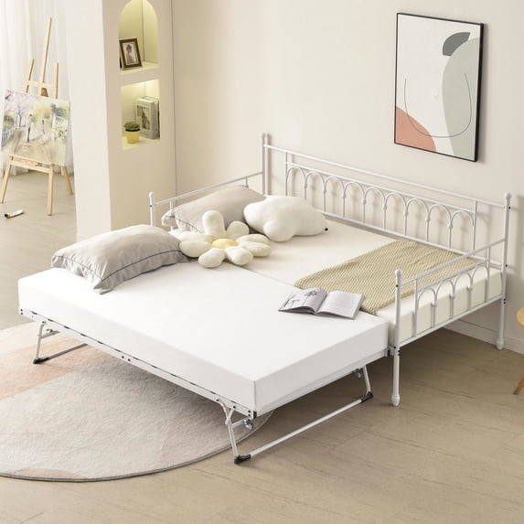 Fulljojor Twin Steel Metal Daybed With Pop-Up Trundle