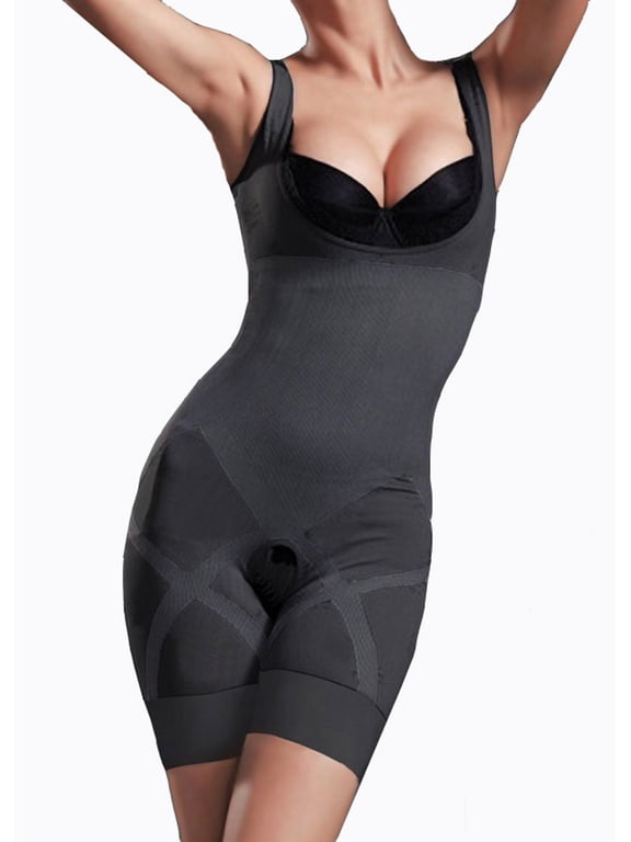 Woman Bamboo Charcoal Magic Slim Full Body Shaper Waist Cincher Thigh Reducer Suit, S/M, Grey