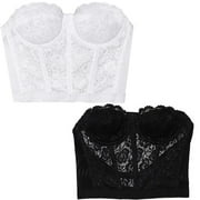 Fullness Women's Girdle Underwire Bustier, Low Plunge Backless & Strapless Bridal Lace Corset