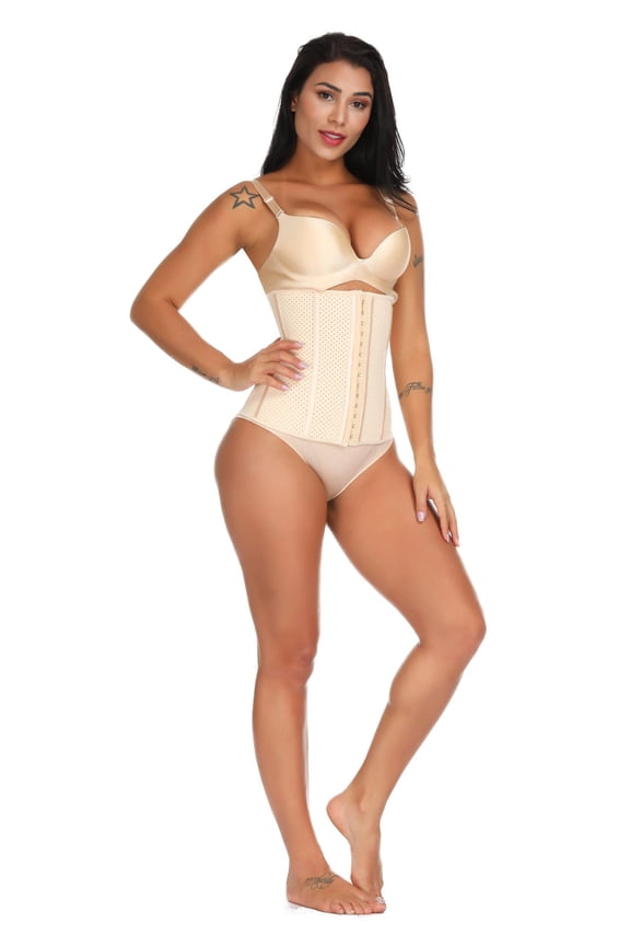 Women's High Compression Durable Latex Underbust Sport Girdle Corset Waist Trainer Cincher Tummy Control Hourglass Workout Body Shaper , L, Beige