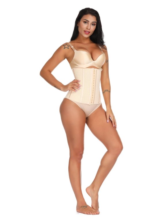 Women's High Compression Durable Latex Underbust Sport Girdle Corset Waist Trainer Cincher Tummy Control Hourglass Workout Body Shaper , XL, Beige