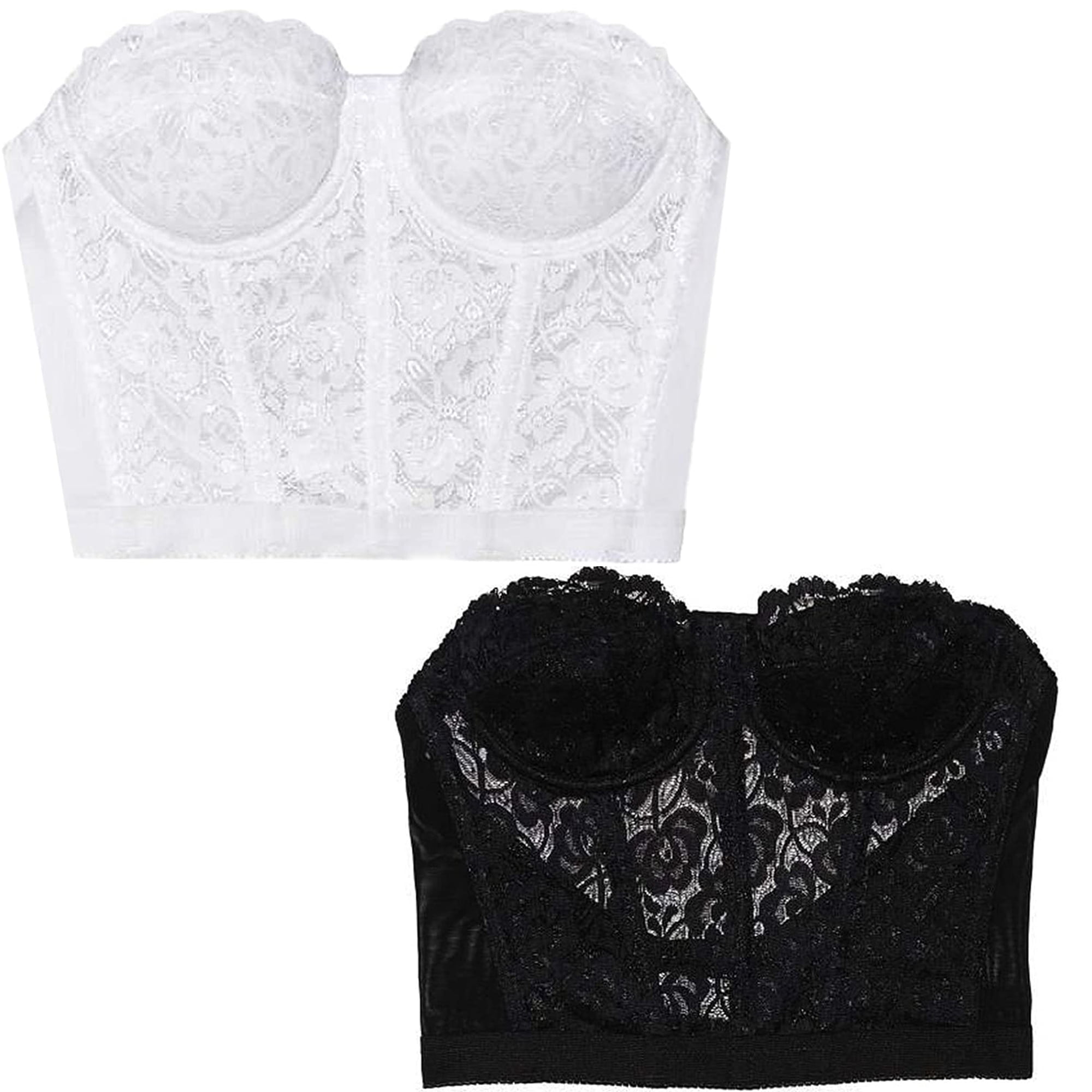 Fullness Women's Low Plunge Backless & Strapless Corset Bridal Lace,  Women's Bra 38D, Black 