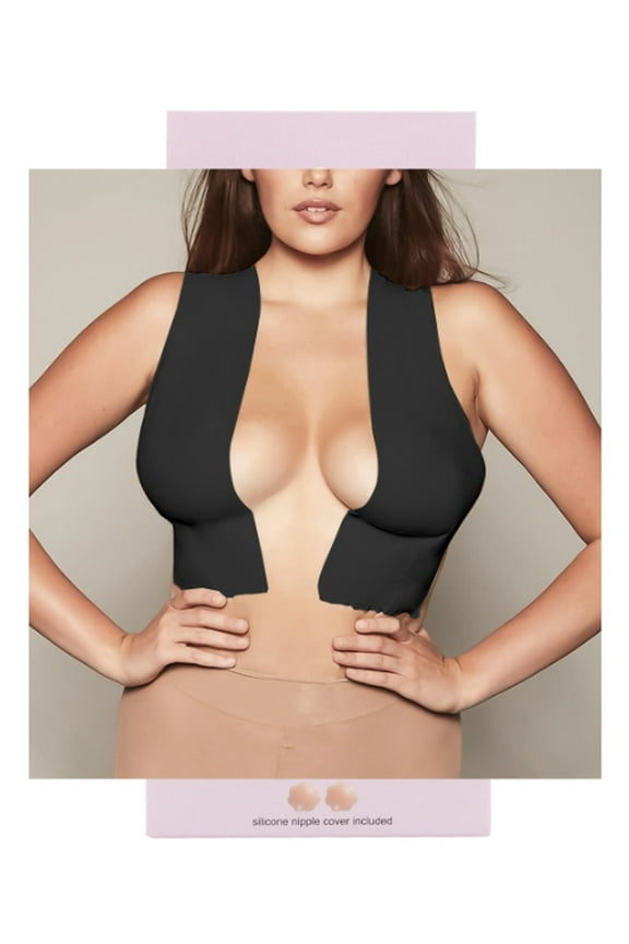 Women's Stretch Black Beige Wide Body Tape & Nipple Covers Set 3015 (Black)