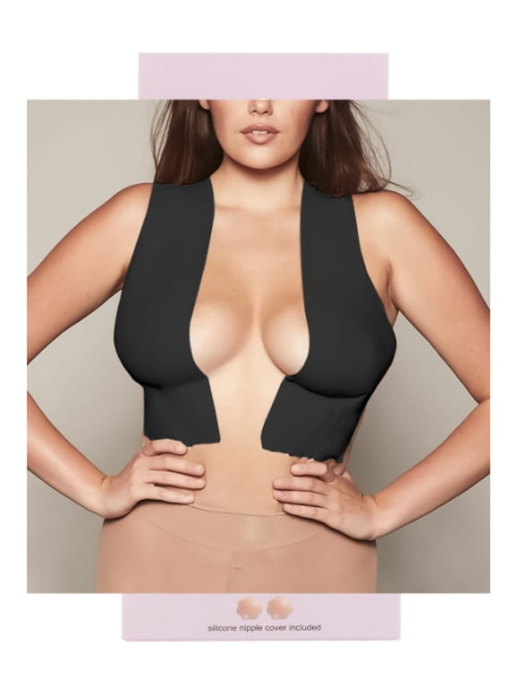 Women's Stretch Black Beige Wide Body Tape & Nipple Covers Set 3015 (Black)