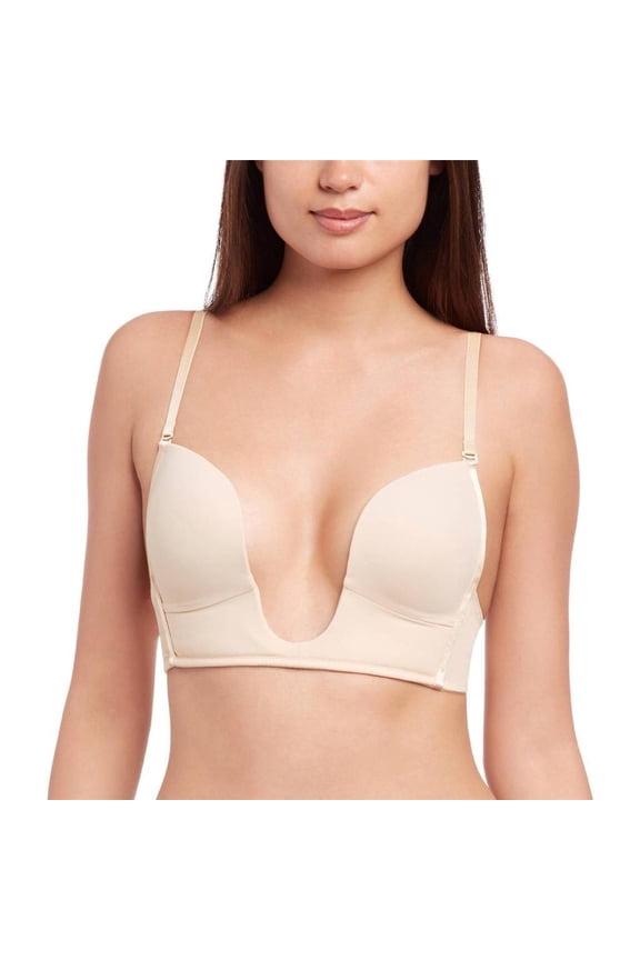 Women's Ultra Deep Cleavage Push Up Padded Low Cut Plunge V Bra 7018 (34,Beige,C)