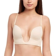 Fullness Womens Ultra Deep Cleavage Push Up Padded Low Cut Plunge V Bra 7018 36,Beige,C