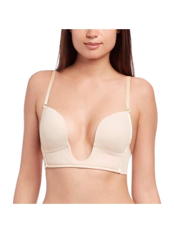 Women's Ultra Deep Cleavage Push Up Padded Low Cut Plunge V Bra 7018 (40,Beige,D)